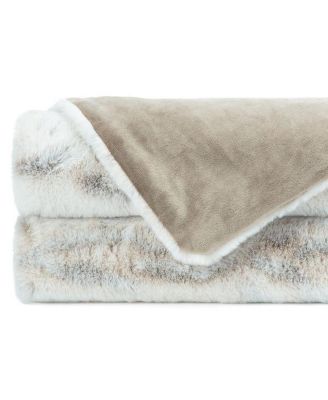 Premium Faux Fur Ombre Throw Blanket - Super Soft, Lightweight Minky Blanket with Fuzzy Sherpa Side - 50" x 65” - Gray