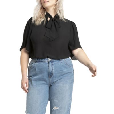 Women's Bow Blouse With Flutter Sleeve
