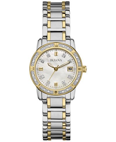 Bulova Women's Diamond Accent Two Tone Stainless Steel Bracelet Watch ...