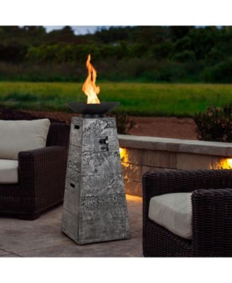48 Inch Propane Fire Bowl Column with Lava Rocks and PVC Cover-Gray