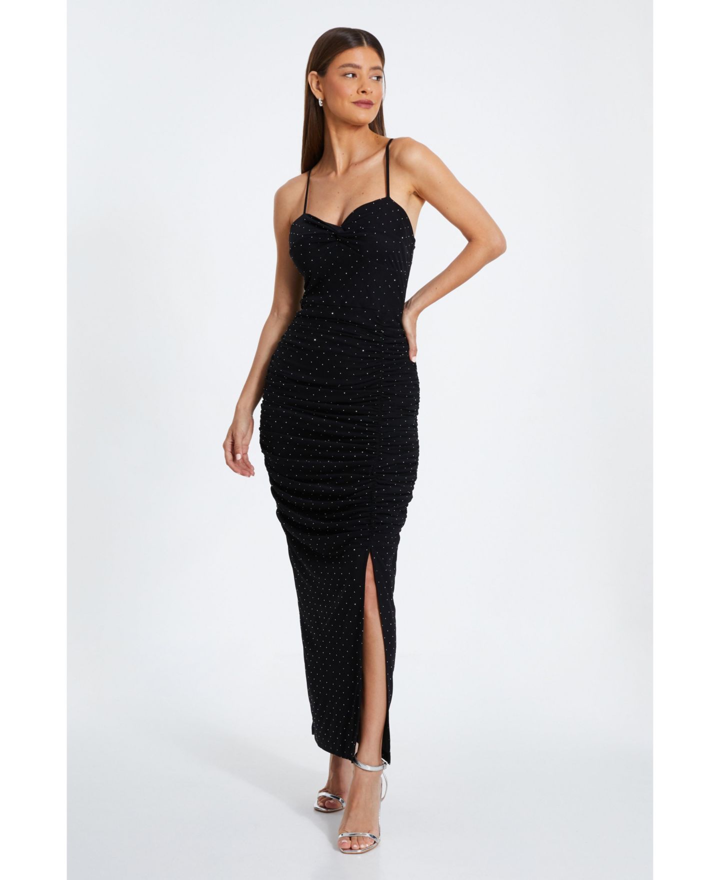 Женское платье QUIZ Hotfix Mesh Strappy Maxi, цвет: Чёрный — фото 3