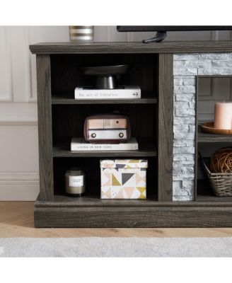 Streamdale Modern TV Stand with Faux Stone Surround & Large Storage Cabinet