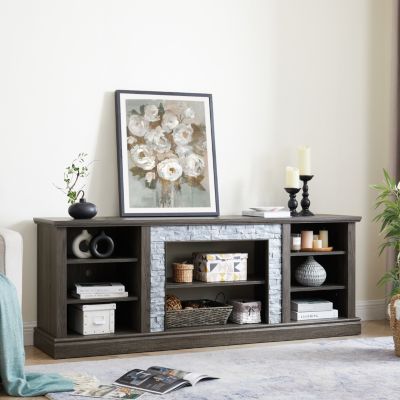 Streamdale Modern TV Stand with Faux Stone Surround & Large Storage Cabinet