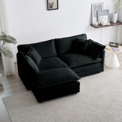 Black Chenille L-Shaped Sectional with Ottoman