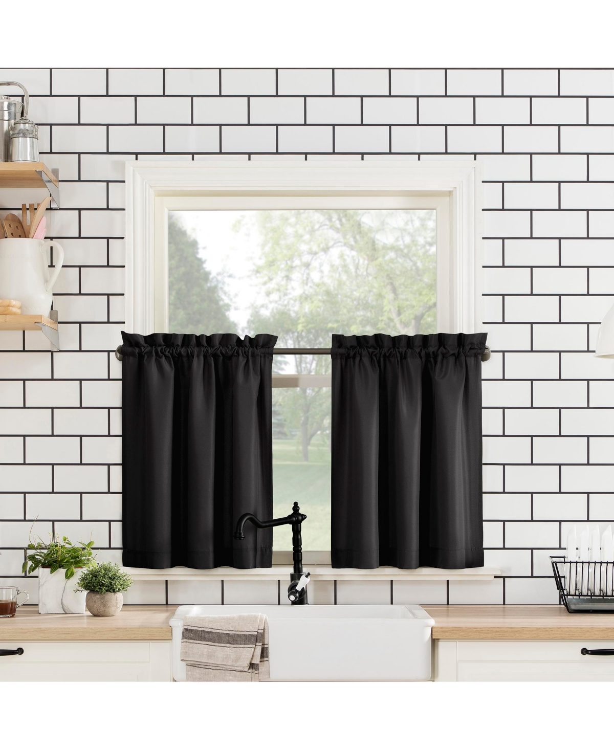 Martine Microfiber Semi-Sheer Rod Pocket Kitchen Curtain Valance Tiers Set