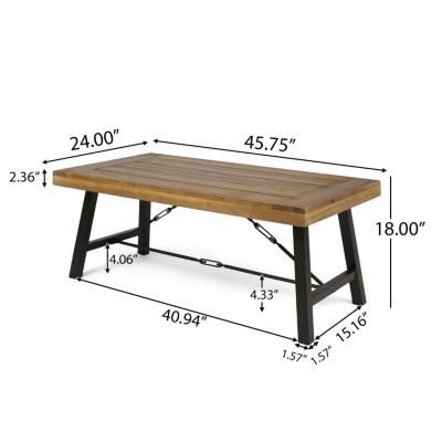 Streamdale Acacia Wood Coffee Table, Teak and Metal, 45.75"W x 27.25"D