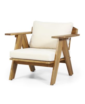 Streamdale Teak Finish Acacia Club Chairs with Cushions (Set of 2)