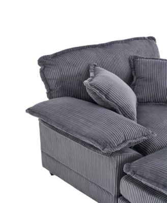  56.3" Corduroy Sofa with Toss Pillows and Ottoman