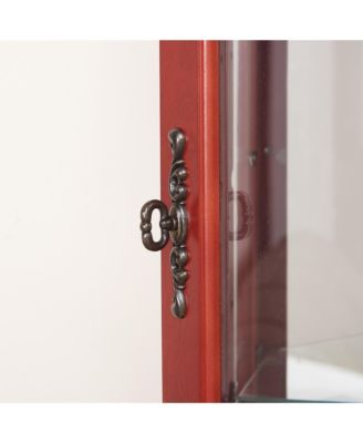 Lighted Glass Corner Curio Cabinet with Crown and Bulbs