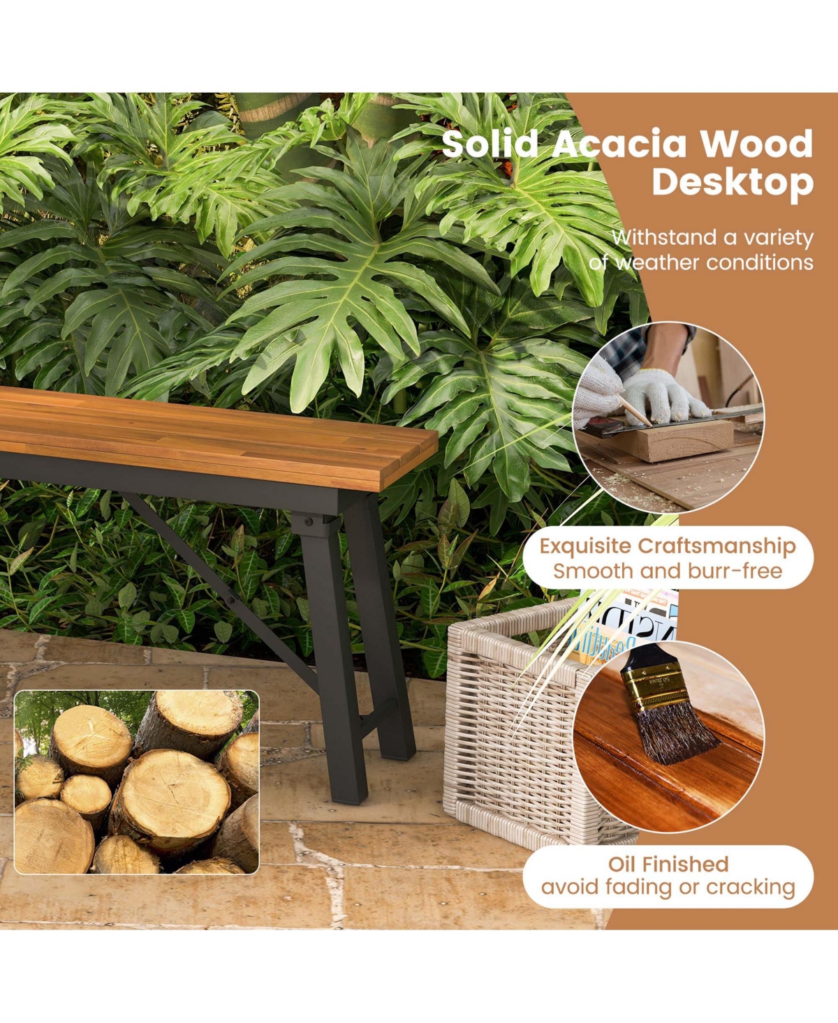 Costway Folding Picnic Table & Bench Set Dining Table with Metal Frame for 4 or 6 Persons