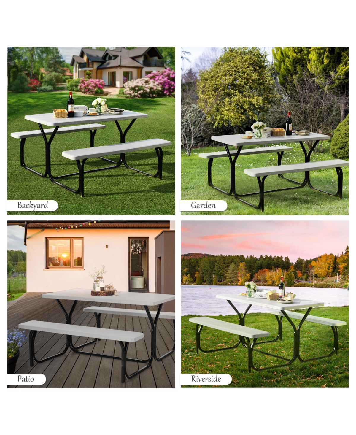 Costway Picnic Table Bench Set Outdoor Backyard Patio Garden Party Dining All Weather