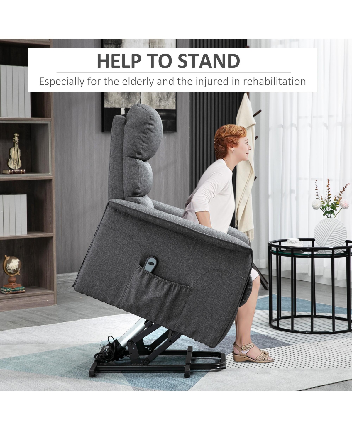 Streamdale Furniture Electric Lift Recliner for Seniors with Remote & Pockets,- Gray