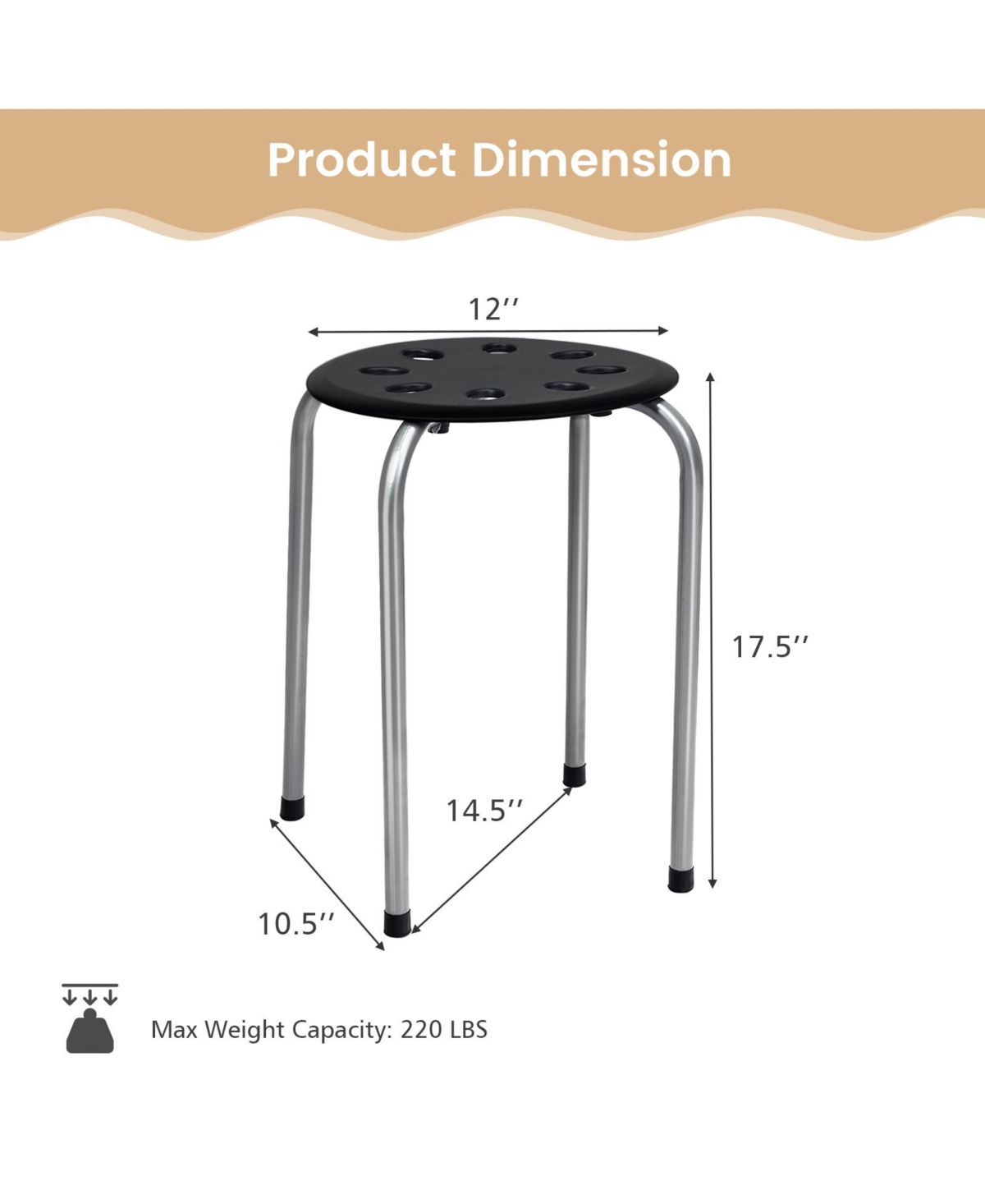 Skonyon Set of 6 Portable Plastic Stack Stools with Metal Frame