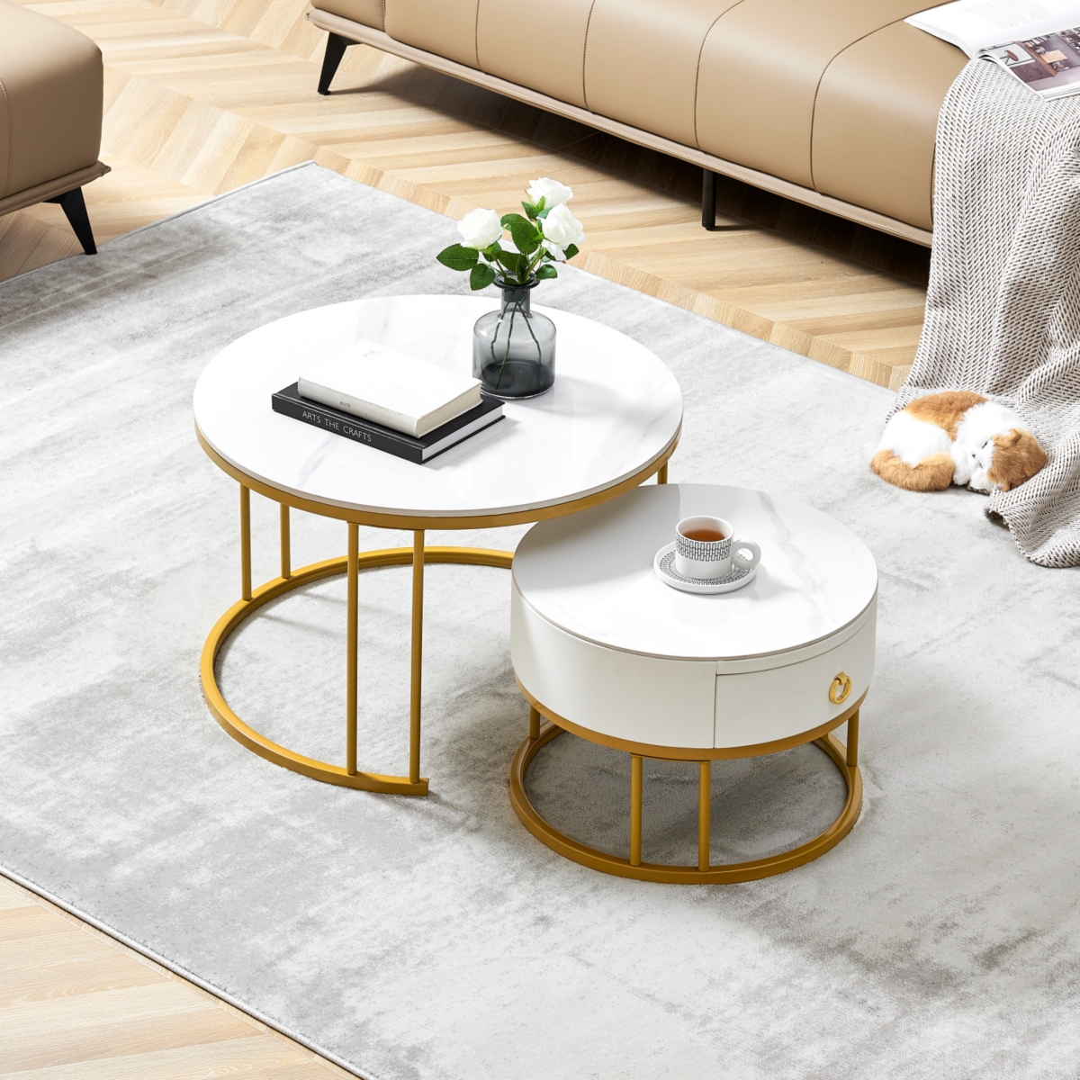 Streamdale Furniture Marble Nested Coffee Table Set - Gold
