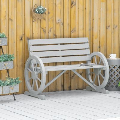 41" Outdoor Slatted Bench with Backrest, Light Gray