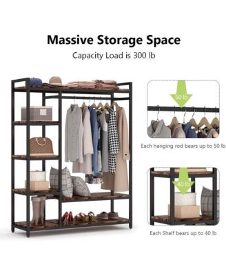 Free-standing Closet Organizer, Heavy Duty Clothes Closet, Portable Garment Rack with 6 Shelves and Hanging rod