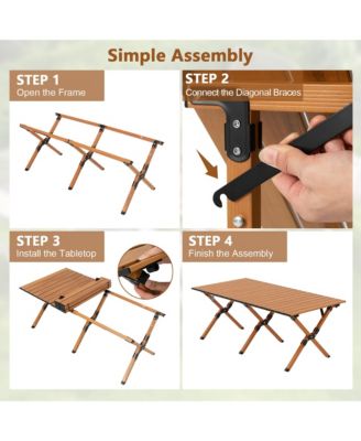 Folding Aluminum Camping Table with Carry Bag Roll-Up Picnic Table with Wood Grain