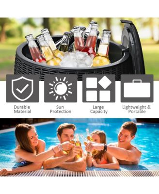 9.5 Gallon 4-in-1 Patio Rattan Cool Bar Cocktail Table Side Table