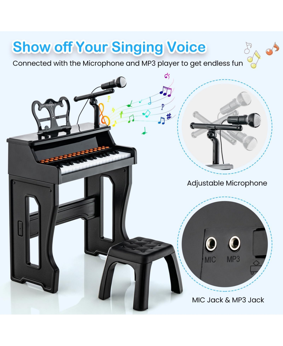 Vebreda 37 Keys Music Piano with Microphone Kids Keyboard Detachable Stand-Red