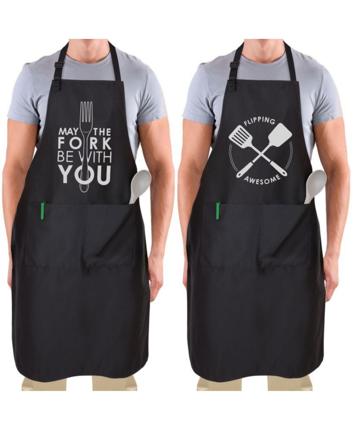 Zulay Kitchen Funny Aprons for Men, Women & Couples 2 Piece