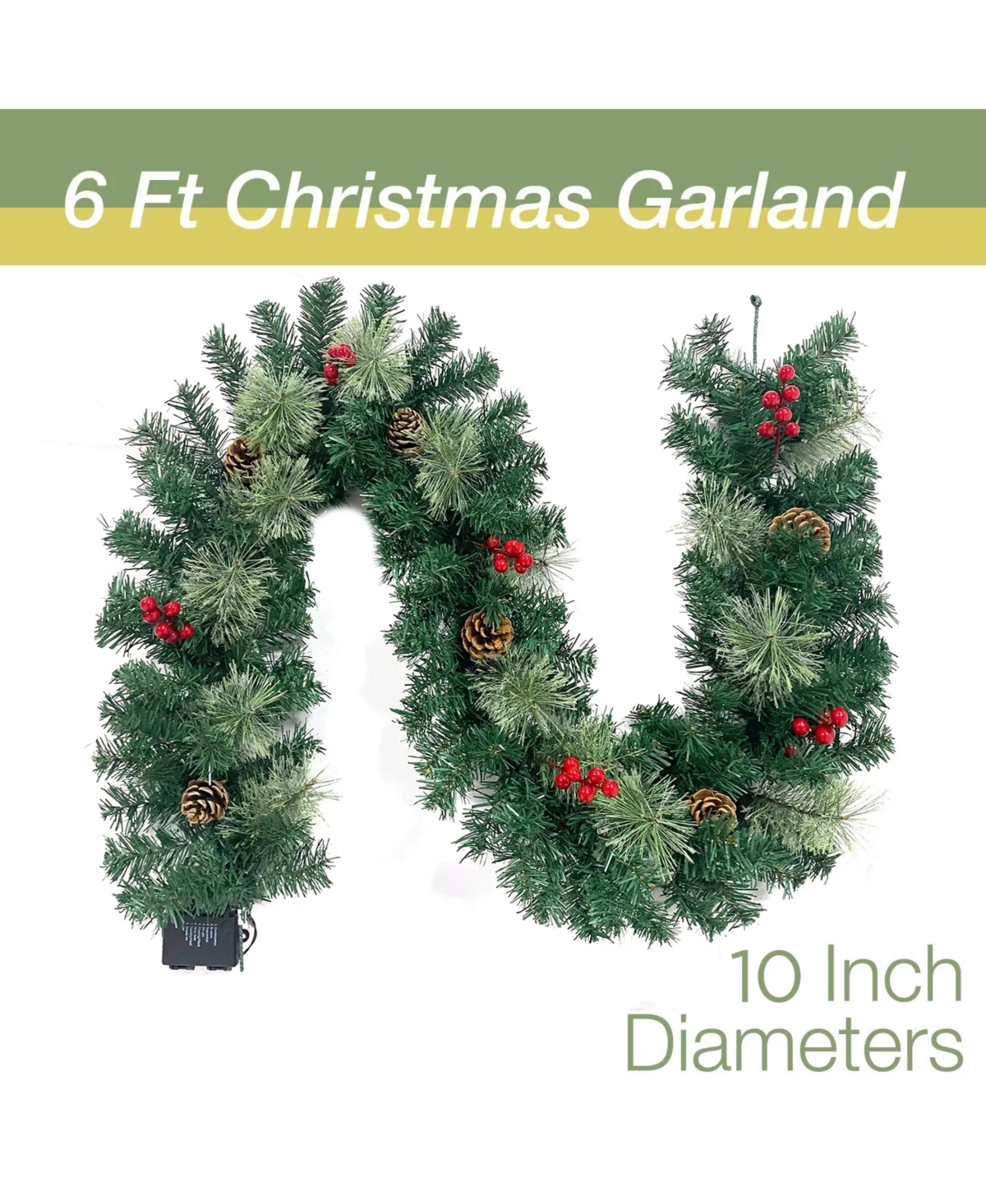 Cowin Christmas Garland with 40 Light and Pine Cones Berry Clusters