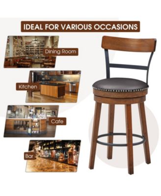 Set of 2 rubberwood 25.5-in Swivel Counter Height Bar Stools