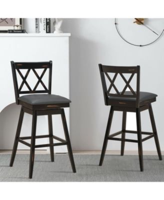 2 Pieces 29 Inch Swivel Counter Height Barstool Set with Rubber Wood Legs