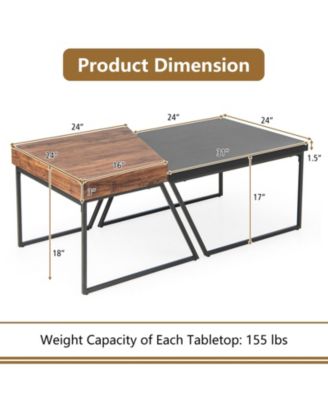 Set of 2 Coffee Tables with Powder-Coated Metal Legs, Modern Nesting Accent Tables
