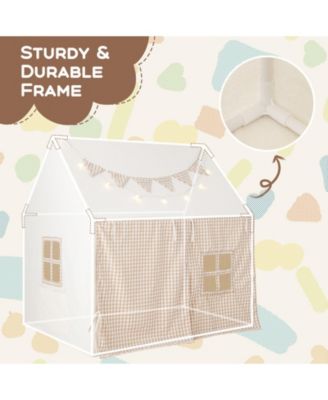 Kids Play Tent Large Playhouse with Padded Mat and 2 Breathable Windows-Beige
