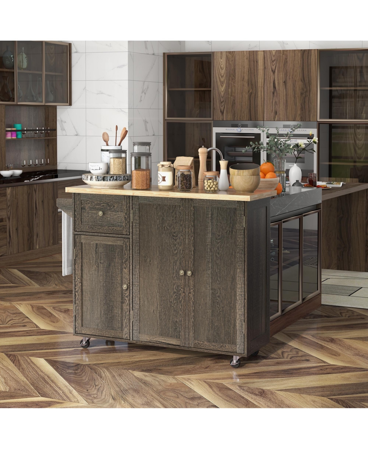 Streamdale Furniture Rolling Kitchen Island Cart with Storage, Wood Top, Drawer