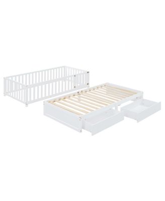 Twin Size Wood Daybed with Guardrails and Drawers