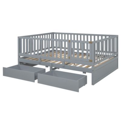 Streamdale Convertible Daybed with Guardrails, Drawers, Gray
