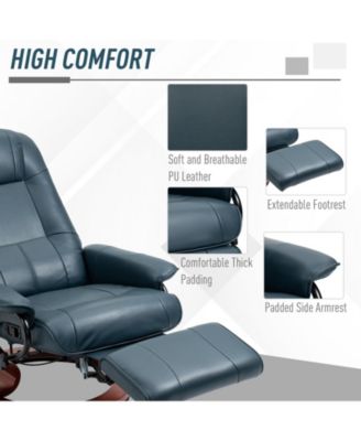 Faux Leather Manual Recliner with Swivel Wood Base, Blue
