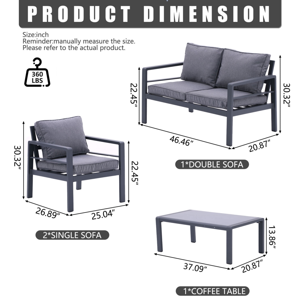 Streamdale Furniture Outdoor Patio Aluminum 4-Piece Sectional Sofa