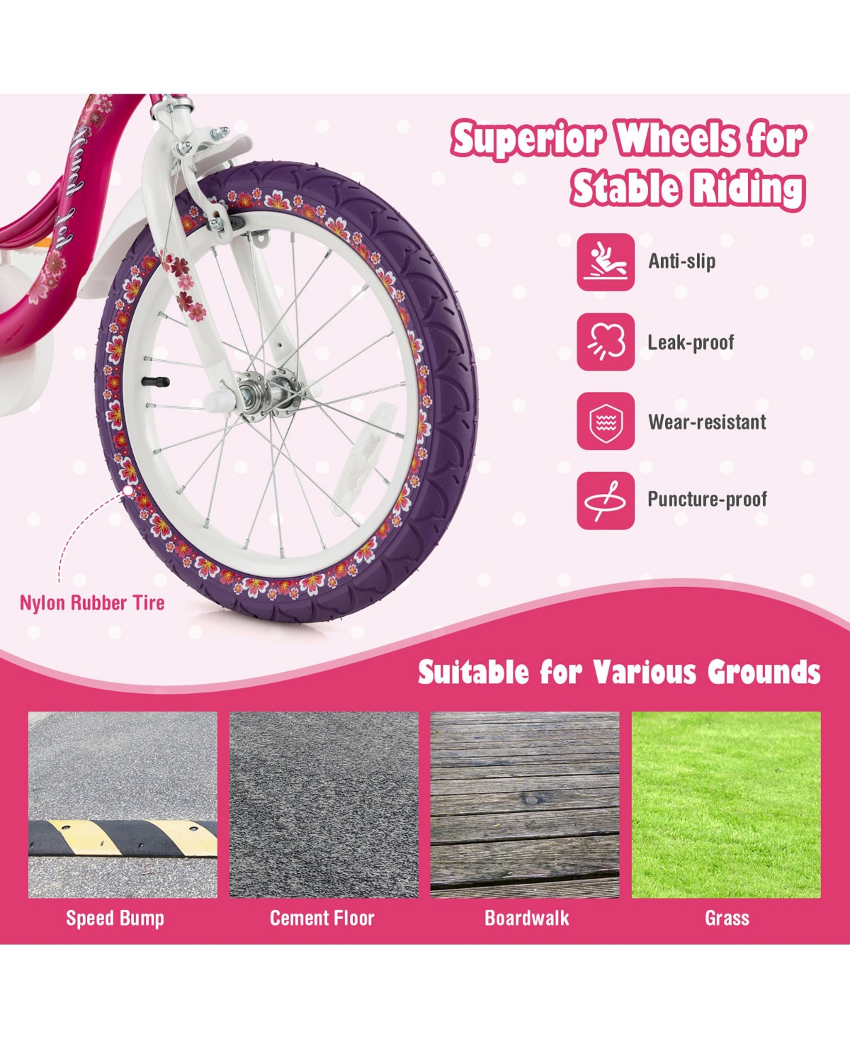 Costway 16'' Kids Bike with Doll Seat Girls Bicycle with Training Wheels for 4-7 Years Old Girl