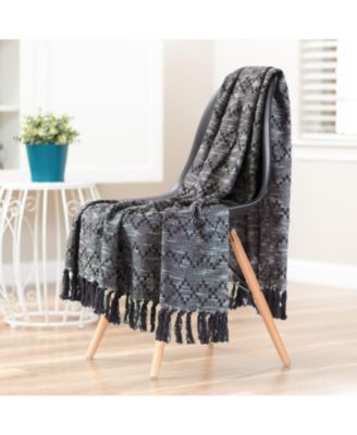 Premium Modern Diamond Woven Cotton Blanket with Tassels, Throw