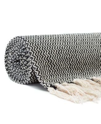 Premium Modern Diamond Woven Cotton Blanket with Tassels, Throw