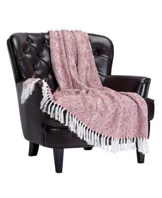 Premium Modern Diamond Woven Cotton Blanket with Tassels, Throw