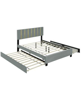 Luxury Velvet Upholstered Platform Bed with Trundle and Drawers