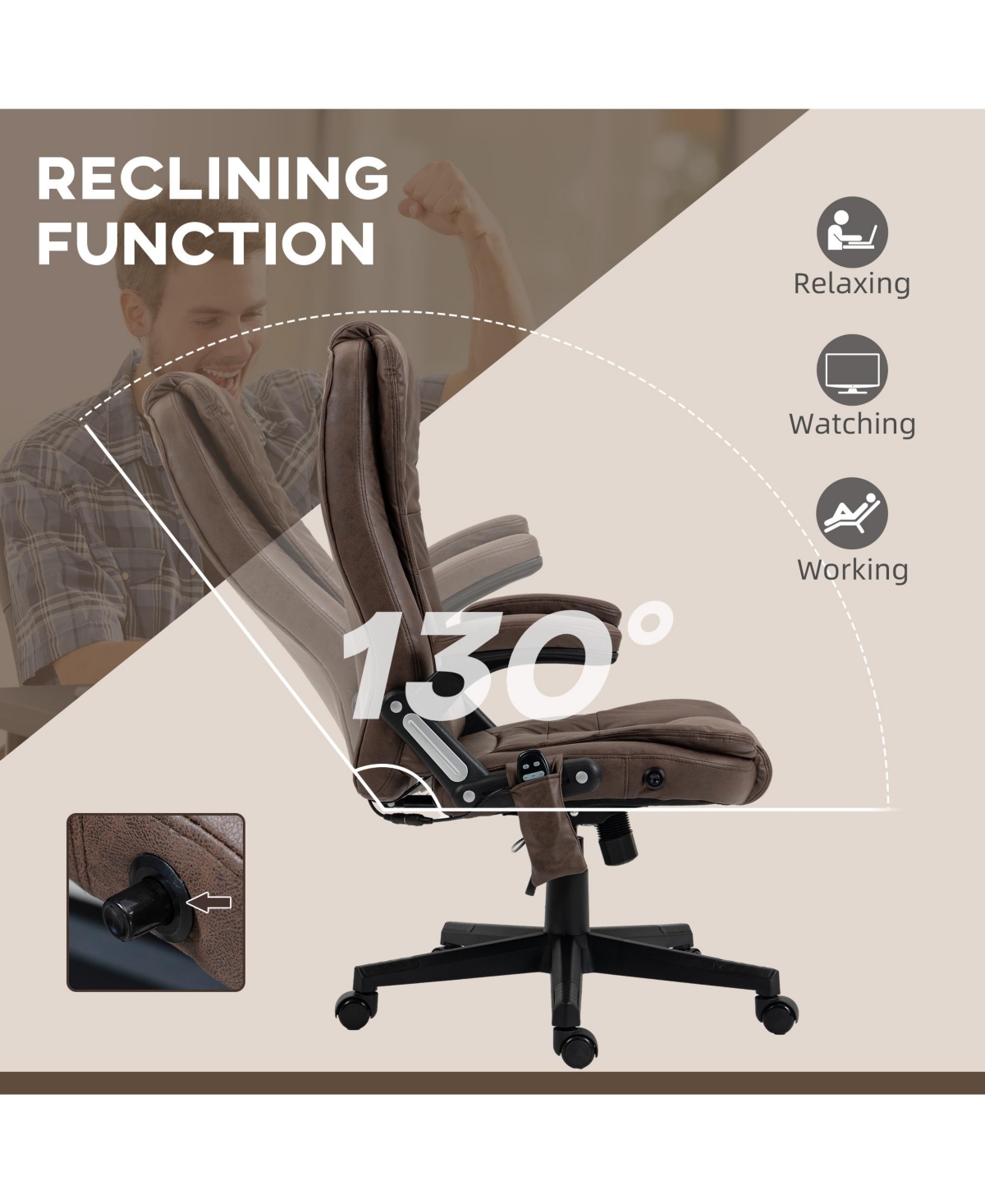 Streamdale Furniture 6 Point Vibrating Massage Office Chair with Heat, Microfiber High Back Executive Office Chair