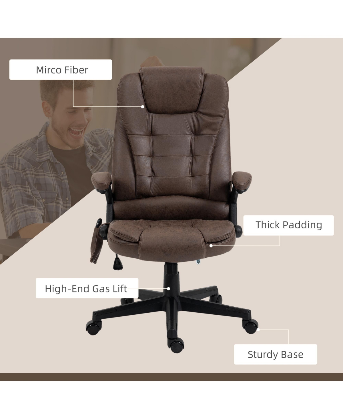 Streamdale Furniture 6 Point Vibrating Massage Office Chair with Heat, Microfiber High Back Executive Office Chair