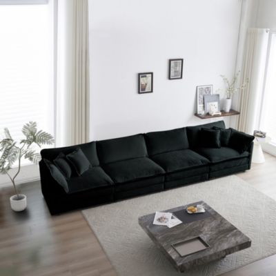 U-Shape Chenille Sofa with Reversible Chaise & Ottomans