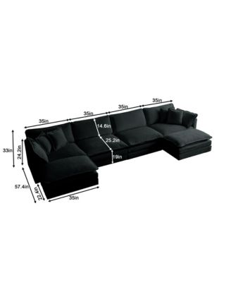 U-Shape Chenille Sofa with Reversible Chaise & Ottomans