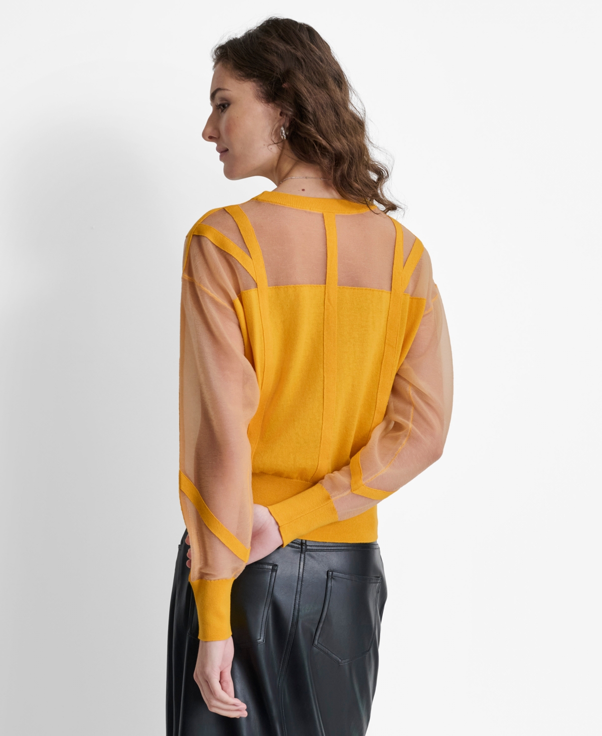 Dkny Women's Round-Neck Mixed-Media Long-Sleeve Sweater