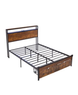 King Platform Bed with Headboard, Drawers, USB, LED, No Box Spring