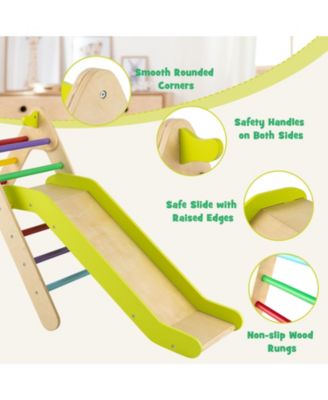 2-in-1 Wooden Triangle Climber Set with Gradient Adjustable Slide