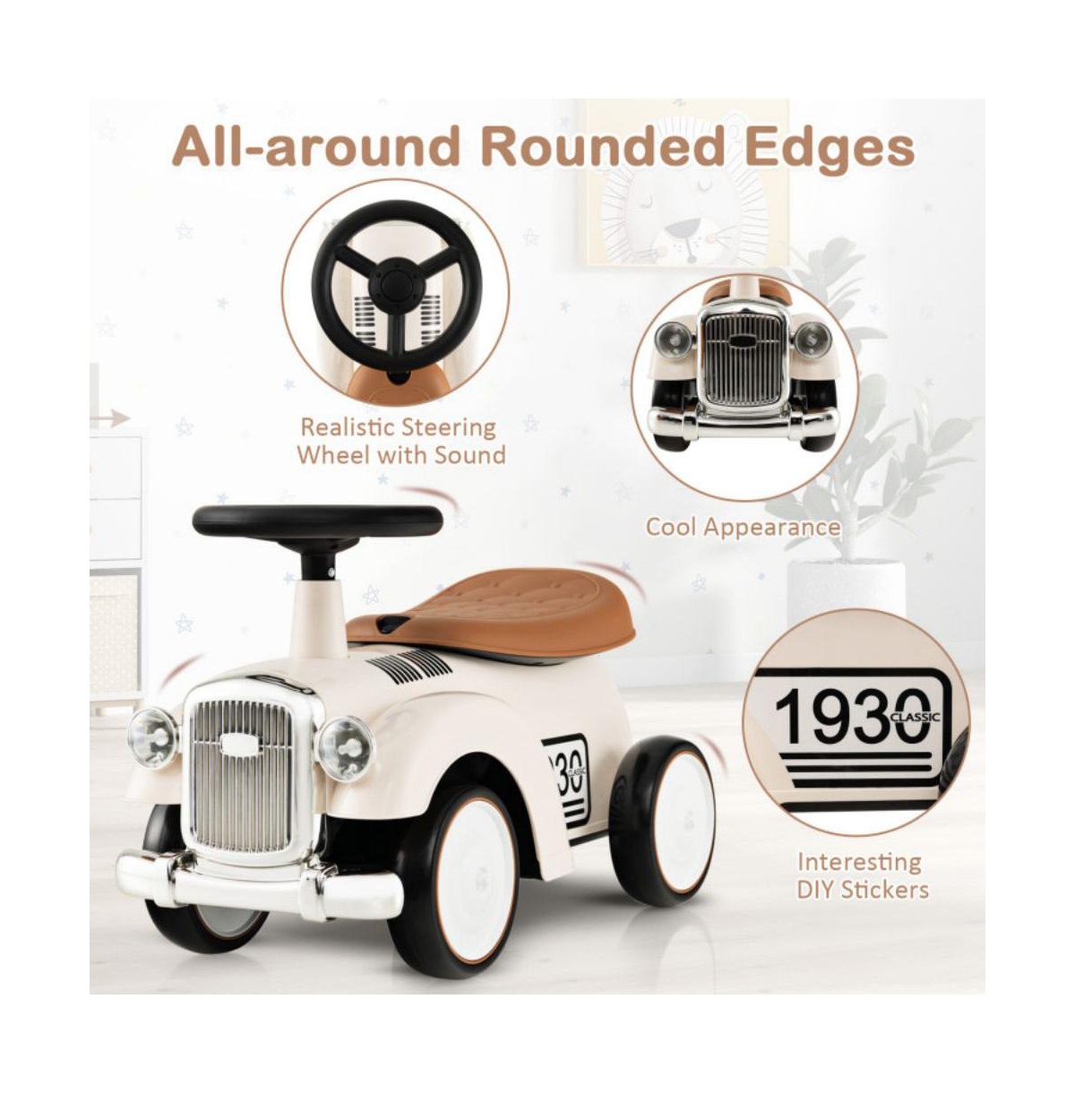 Vebreda Kids Sit to Stand Vehicle with Working Steering Wheel and Under Seat Storage-Pink