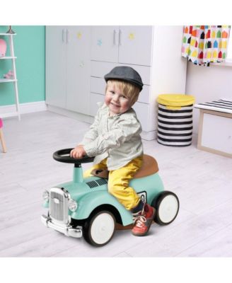 Kids Sit to Stand Vehicle with Working Steering Wheel and Under Seat Storage-White