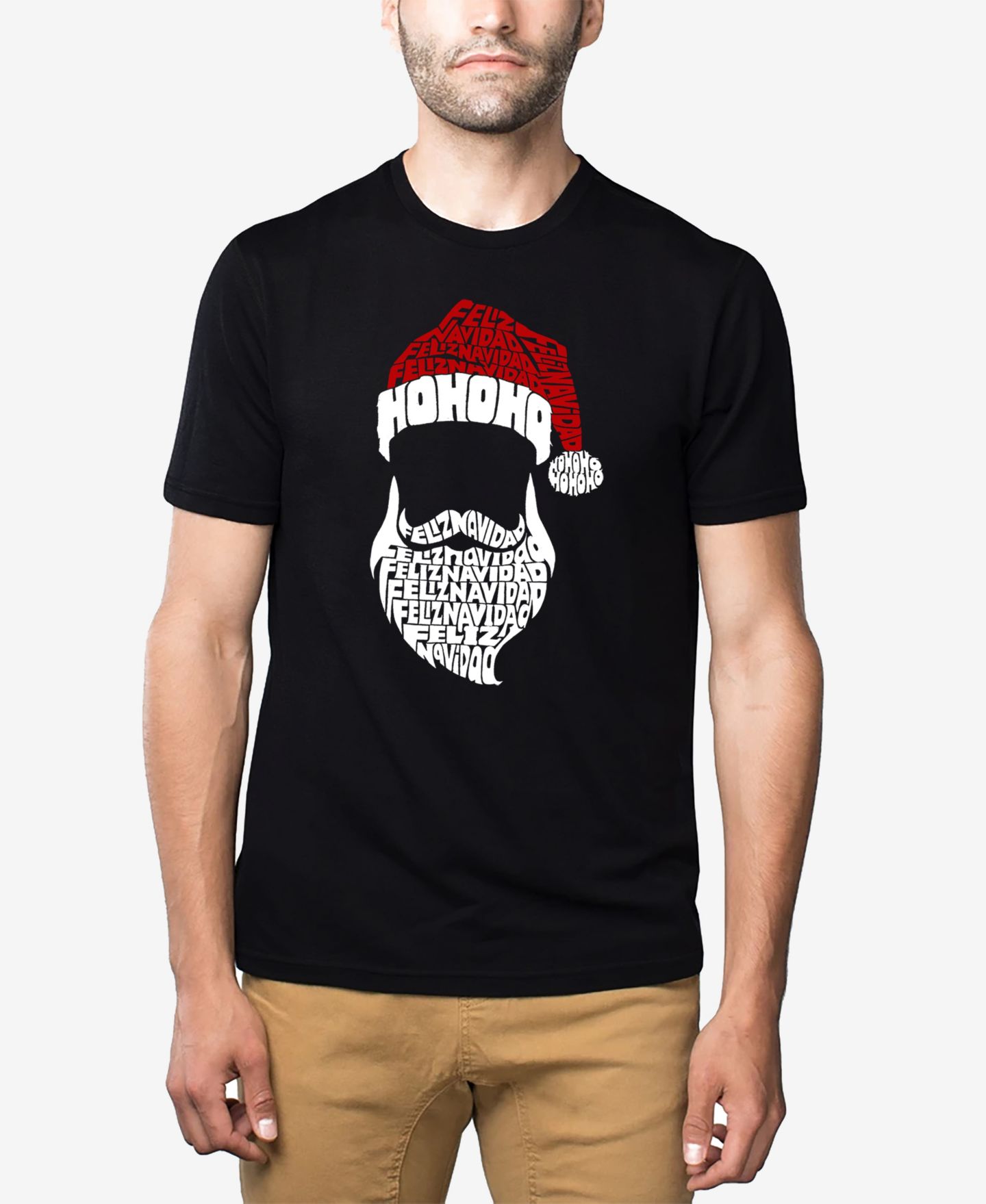 Мужская футболка LA Pop Art Cotton/Poly Blend Word Art - Feliz Navidad Santa, цвет: Чёрный — фото 1
