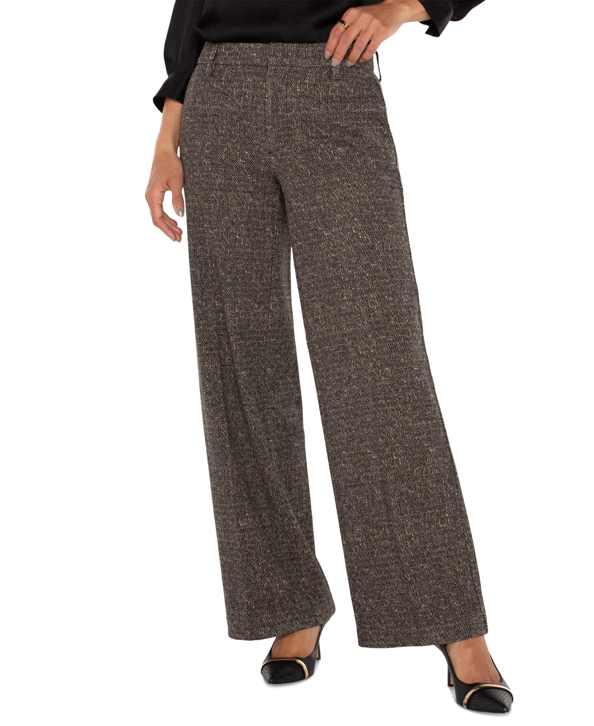 Liverpool Los Angeles Women's Kelsey Herringbone Wide-Leg Pants -Tan Herringbone